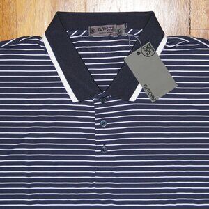 G/FORE Perforated Stripe Golf Polo Shirt Twilight Mens M L